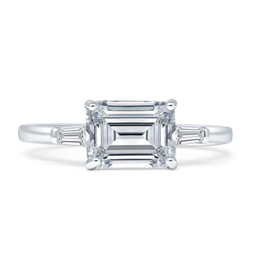 Emerald Cut Solitaire Trio Ring Cubic Zirconia 925 Sterling Silver wholesale